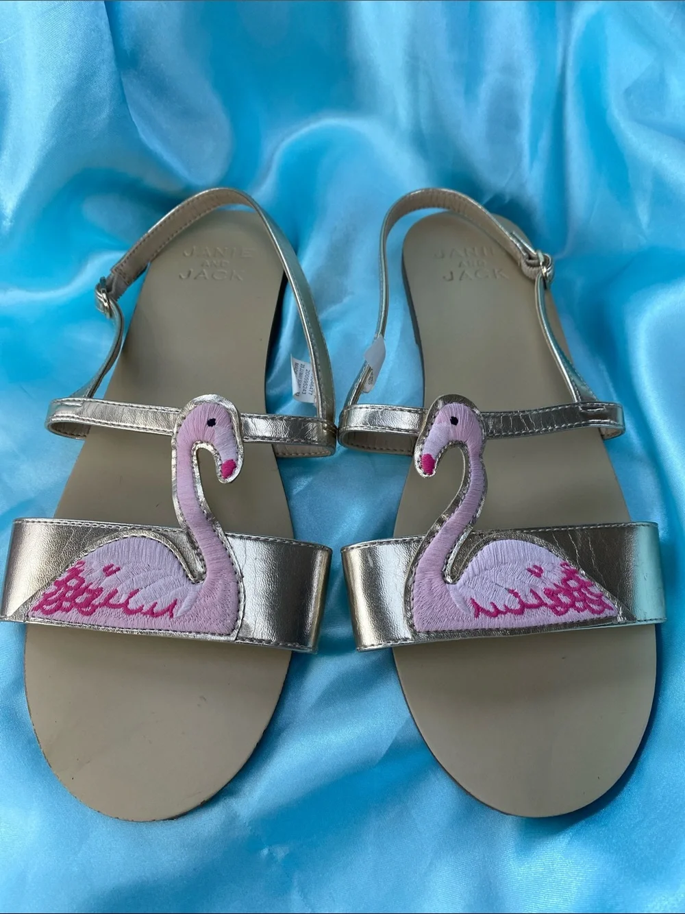 Janie and Jack Metallic Gold Sandals with Pink Flamingos